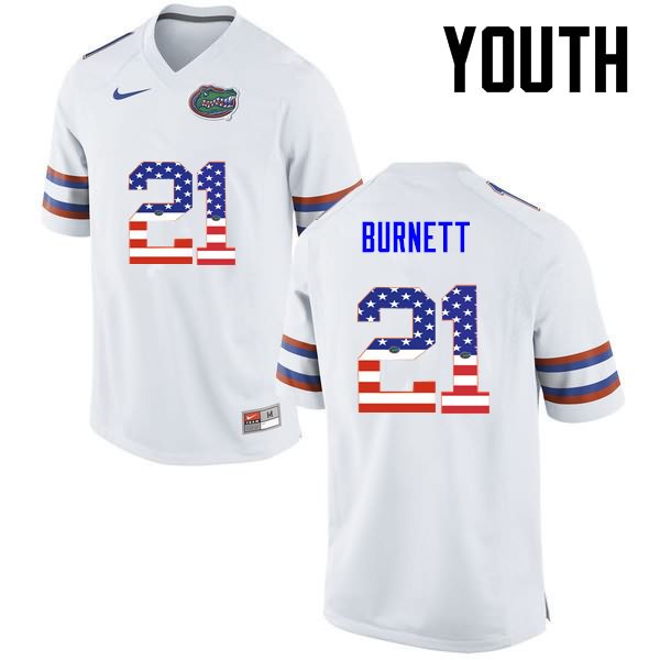 Youth NCAA Florida Gators McArthur Burnett #21 Stitched Authentic USA Flag Fashion Nike White College Football Jersey OHF0665FU